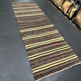 3’ x 9’  Vintage Turkish Kilim Runner Brown Tweed & White 5665
