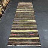 3’ x 9’  Vintage Turkish Kilim Runner Brown Tweed & White 5665
