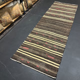 3’ x 9’  Vintage Turkish Kilim Runner Brown Tweed & White 5665