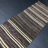 3’ x 9’  Vintage Turkish Kilim Runner Brown Tweed & White 5665