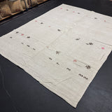 7’4 x 10’  Vintage Organic Hemp Rug Off White Flatweave Rug 5639