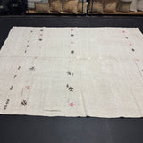 7’4 x 10’  Vintage Organic Hemp Rug Off White Flatweave Rug 5639