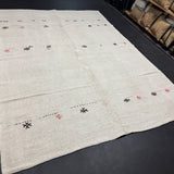 7’4 x 10’  Vintage Organic Hemp Rug Off White Flatweave Rug 5639