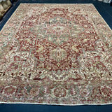 10’4 x 14’1 Classic Antique Heriz Rug Oxblood, Clay Green & Ivory Cream 5725
