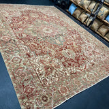 10’4 x 14’1 Classic Antique Heriz Rug Oxblood, Clay Green & Ivory Cream 5725