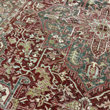 10’4 x 14’1 Classic Antique Heriz Rug Oxblood, Clay Green & Ivory Cream 5725
