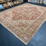 9’11 x 13’1 Classic Antique Heriz Rug Olive and Army Green, Warm Red & Ivory 5724