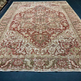 9’11 x 13’1 Classic Antique Heriz Rug Olive and Army Green, Warm Red & Ivory 5724