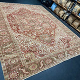 9’11 x 13’1 Classic Antique Heriz Rug Olive and Army Green, Warm Red & Ivory 5724