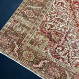 9’11 x 13’1 Classic Antique Heriz Rug Olive and Army Green, Warm Red & Ivory 5724