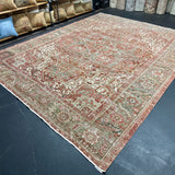 9’4 x 12’6 Classic Antique Heriz Rug Army Green, Brick Red & Cream 5726