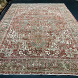 9’4 x 12’6 Classic Antique Heriz Rug Army Green, Brick Red & Cream 5726