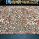 9’4 x 12’6 Classic Antique Heriz Rug Army Green, Brick Red & Cream 5726
