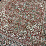 9’4 x 12’6 Classic Antique Heriz Rug Army Green, Brick Red & Cream 5726