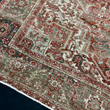 9’4 x 12’6 Classic Antique Heriz Rug Army Green, Brick Red & Cream 5726