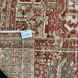9’4 x 12’6 Classic Antique Heriz Rug Army Green, Brick Red & Cream 5726