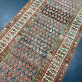 3’4 x 16’7 Classic Antique Runner Muted  Slate, Red, Bone & Chartreuse 5729