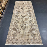 3’8 x 9’9 Classic Vintage Runner Muted Gray- Taupe, Cognac and Clay Green 5690