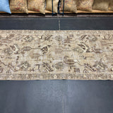3’8 x 9’9 Classic Vintage Runner Muted Gray- Taupe, Cognac and Clay Green 5690