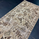 3’8 x 9’9 Classic Vintage Runner Muted Gray- Taupe, Cognac and Clay Green 5690