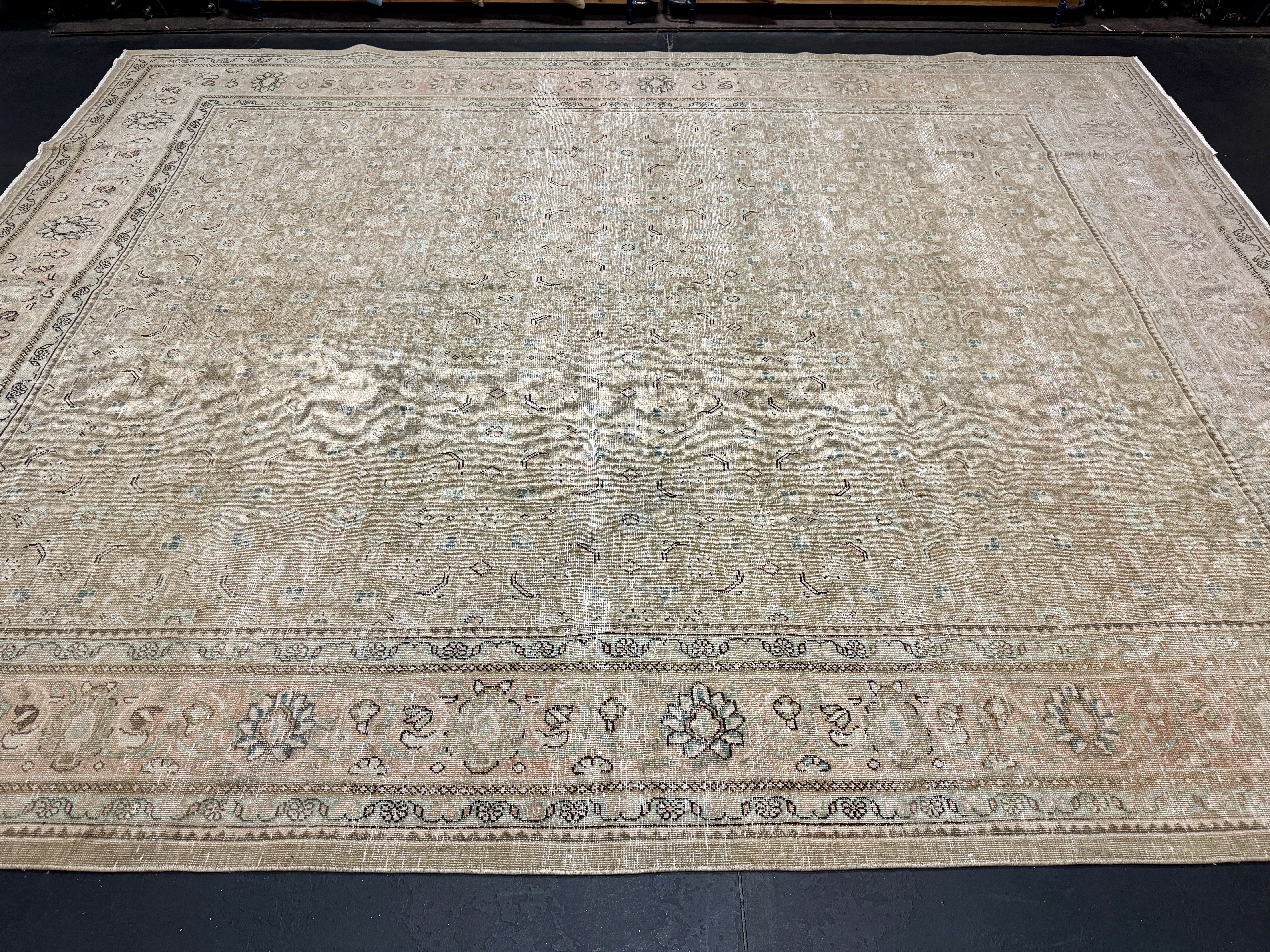 Sage Muted Rug 9’8 x 12’2 Classic Vintage Rug Muted Sage Green, Sea Blue & Blush Beig ...