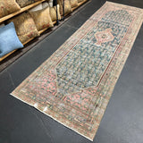 3’6 x 11’4 Classic Vintage Runner Muted Midnight Blue, Pink and Sea Green 5502