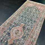 3’6 x 11’4 Classic Vintage Runner Muted Midnight Blue, Pink and Sea Green 5502