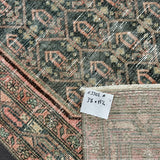 3’6 x 11’4 Classic Vintage Runner Muted Midnight Blue, Pink and Sea Green 5502
