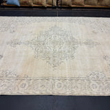 6’9 x 10’2 Classic Vintage Oushak Rug Beige, Gray & Charcoal *Read Description R103