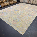10’3 x 13’10 Silk and Wool Rug Silver, Blue, Chartreuse, Aubergine & Pink K0001