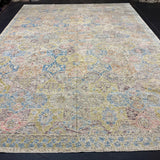 10’3 x 13’10 Silk and Wool Rug Silver, Blue, Chartreuse, Aubergine & Pink K0001