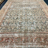 10’4 x 13’7 Classic Antique Rug Muted Black, Rust, Gray & Bone 5734