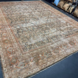 10’4 x 13’7 Classic Antique Rug Muted Black, Rust, Gray & Bone 5734