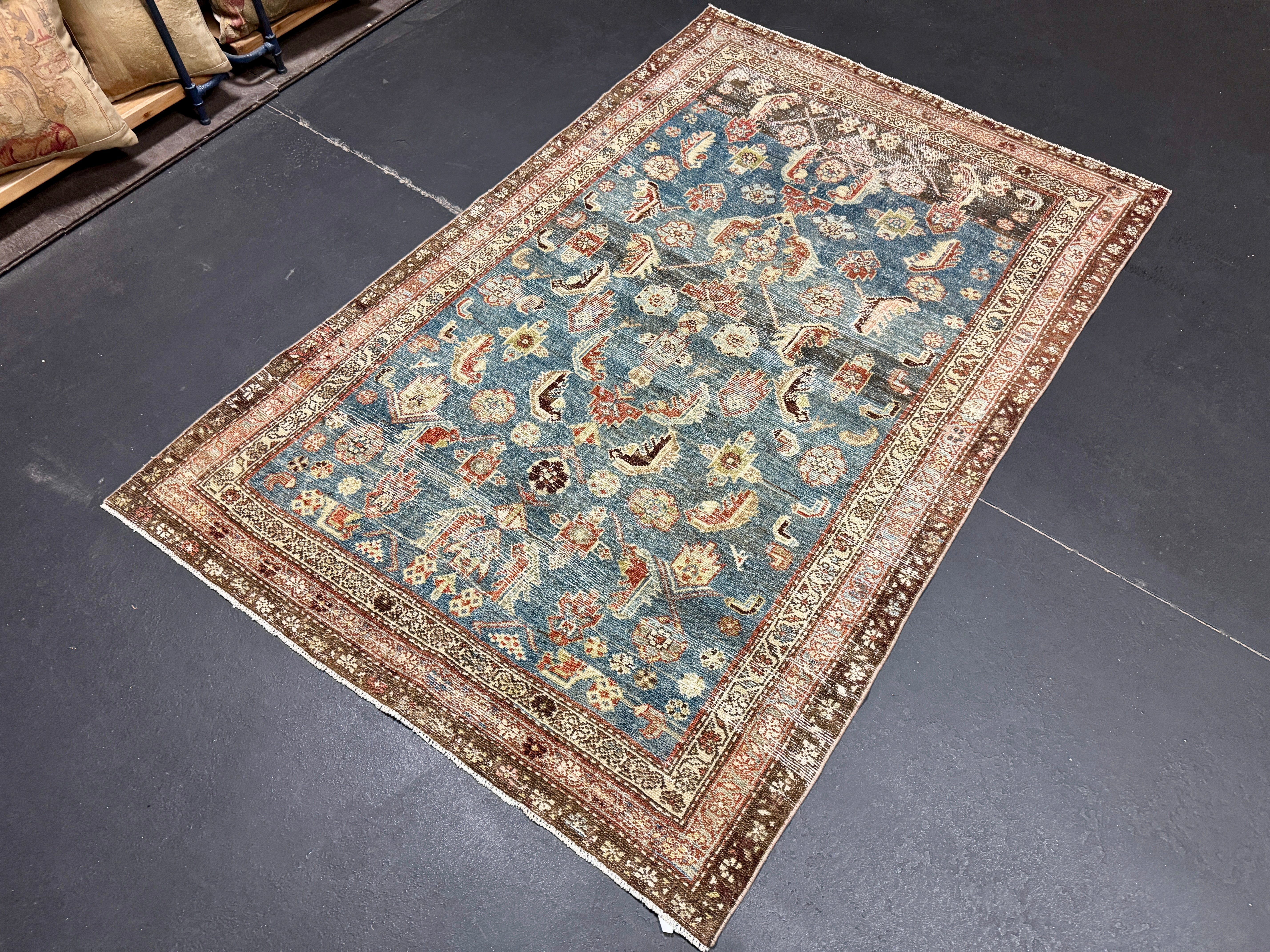 4’ x 6’1 Classic Vintage Rug Denim, Rust, Beige & Brown 5737 Linda's Barn