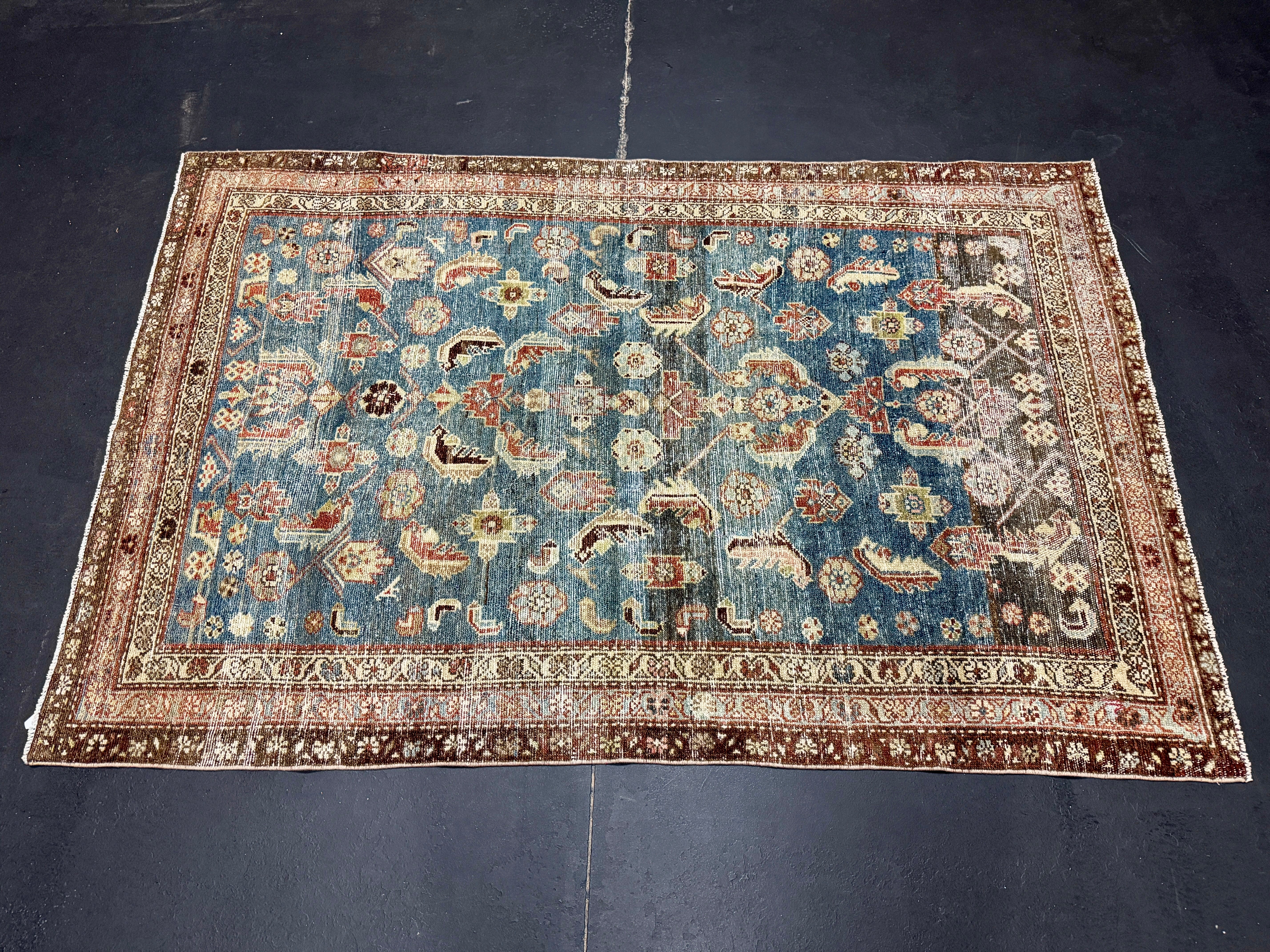 4’ x 6’1 Classic Vintage Rug Denim, Rust, Beige & Brown 5737 Linda's Barn