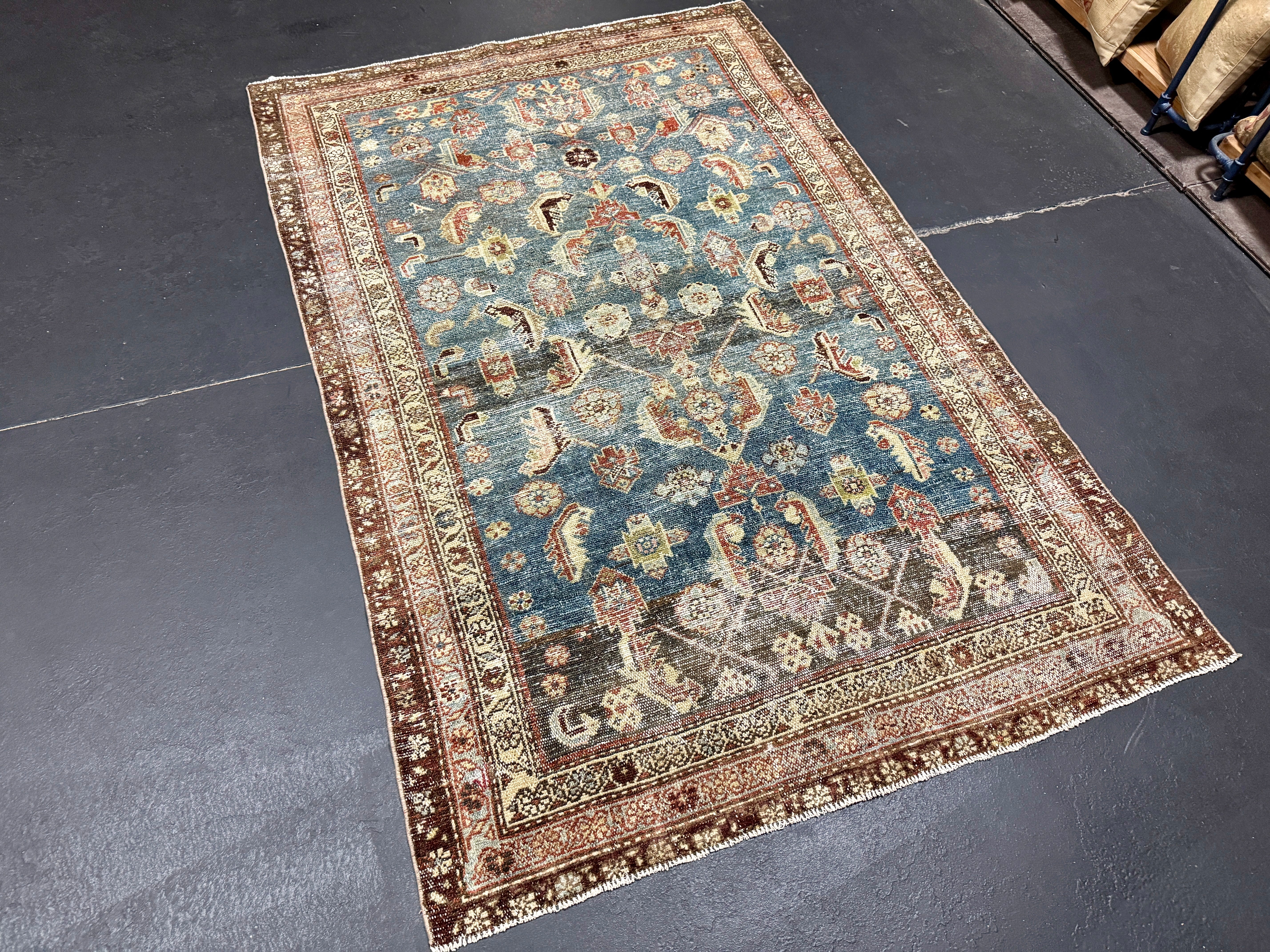 4’ x 6’1 Classic Vintage Rug Denim, Rust, Beige & Brown 5737 Linda's Barn