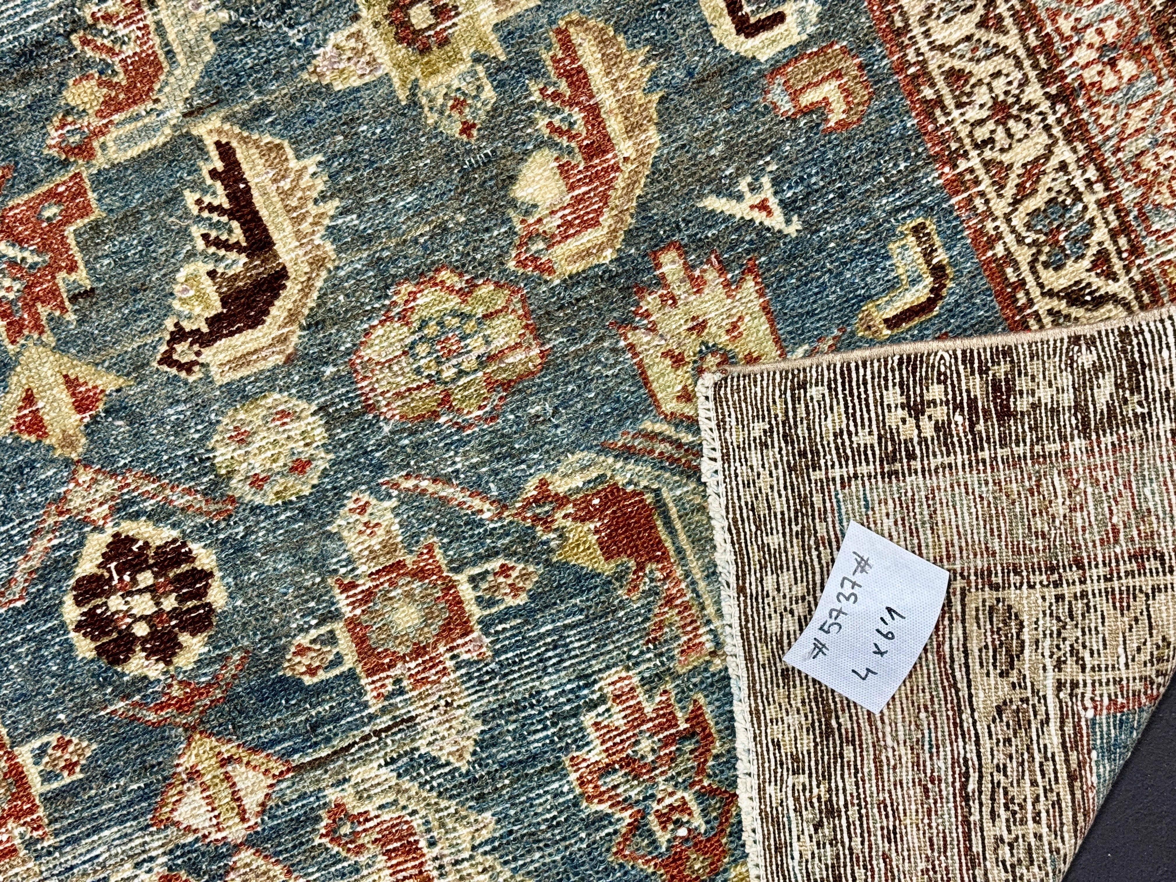 4’ x 6’1 Classic Vintage Rug Denim, Rust, Beige & Brown 5737 Linda's Barn