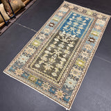 3’4 x 6’2 Classic Vintage Rug Denim Blue, Brown, Mocha & Chartreuse  5742