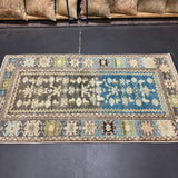 3’4 x 6’2 Classic Vintage Rug Denim Blue, Brown, Mocha & Chartreuse  5742