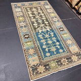 3’4 x 6’2 Classic Vintage Rug Denim Blue, Brown, Mocha & Chartreuse  5742