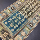 3’4 x 6’2 Classic Vintage Rug Denim Blue, Brown, Mocha & Chartreuse  5742