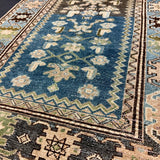 3’4 x 6’2 Classic Vintage Rug Denim Blue, Brown, Mocha & Chartreuse  5742