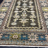 3’4 x 6’2 Classic Vintage Rug Denim Blue, Brown, Mocha & Chartreuse  5742