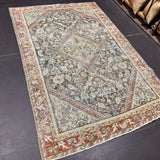 4’2 x 6’6 Classic Vintage Rug Muted Black, Rust, Sage & Bone 5744