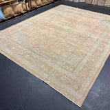 9’4 x 12’1 Classic Vintage Rug Muted Blush Beige, Turquoise Blue and Tawny Brown 5746
