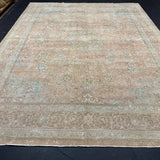 9’4 x 12’1 Classic Vintage Rug Muted Blush Beige, Turquoise Blue and Tawny Brown 5746