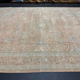 9’4 x 12’1 Classic Vintage Rug Muted Blush Beige, Turquoise Blue and Tawny Brown 5746