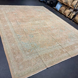 9’4 x 12’1 Classic Vintage Rug Muted Blush Beige, Turquoise Blue and Tawny Brown 5746