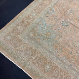 9’4 x 12’1 Classic Vintage Rug Muted Blush Beige, Turquoise Blue and Tawny Brown 5746