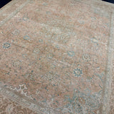 9’4 x 12’1 Classic Vintage Rug Muted Blush Beige, Turquoise Blue and Tawny Brown 5746